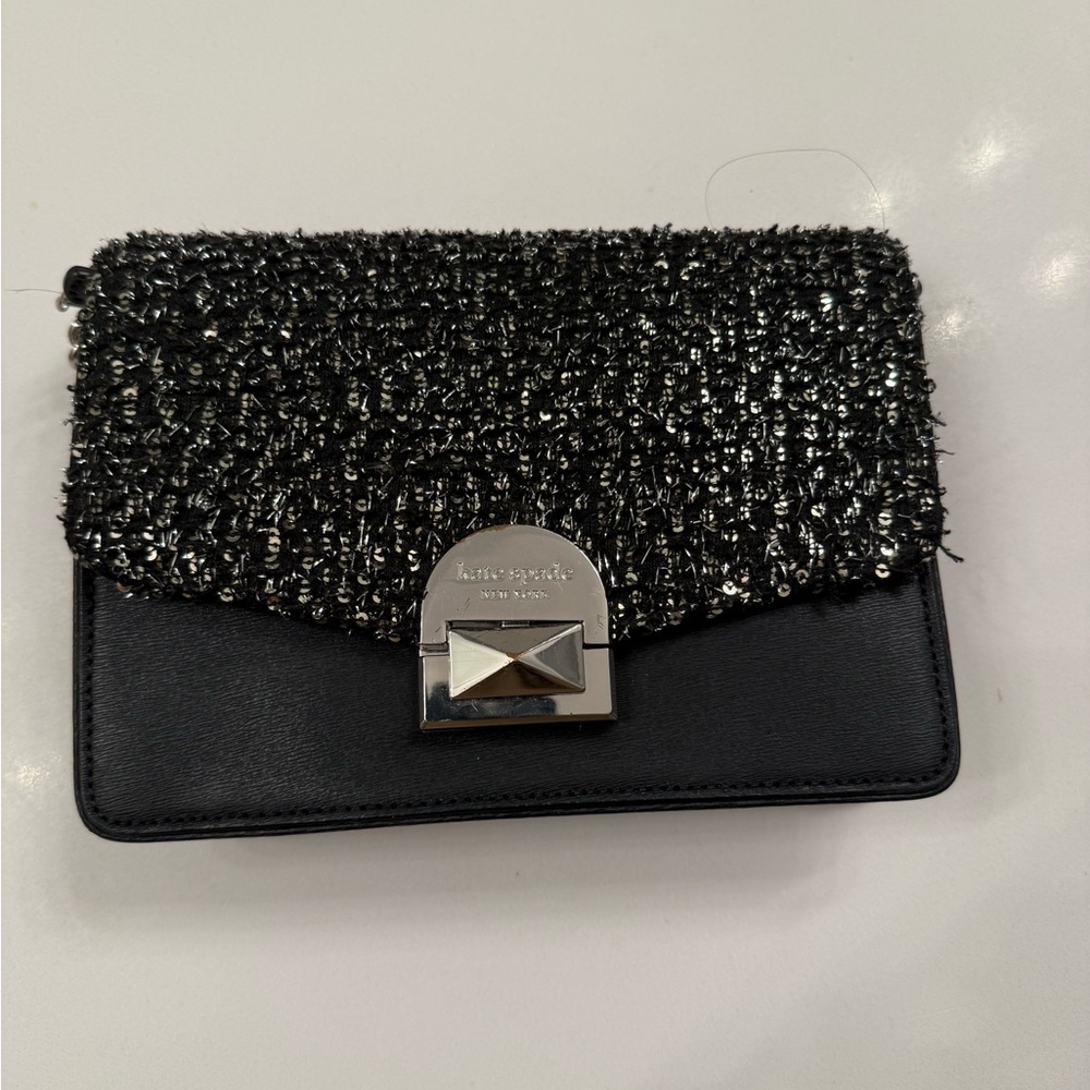 Kate Spade Black and Silver Textured Clutch